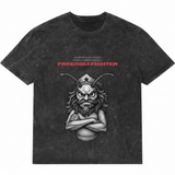 Cockroach Anime - ONE SPRAY AWAY FROM BECOMING A FREEDOM FIGHTER. (Black Acid Wash Oversized T-shirt Front Design)