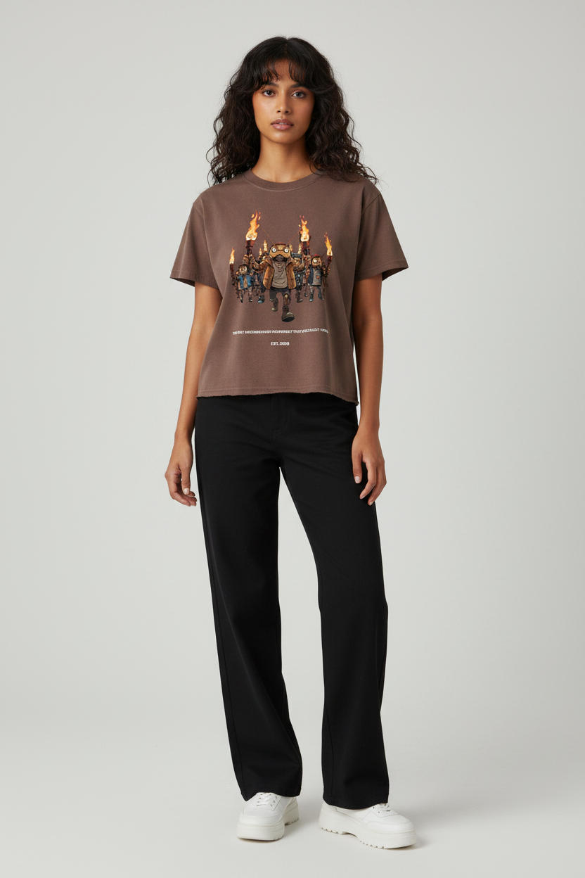 Female front view raw hem