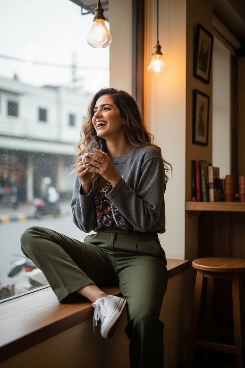 Lifestyle cosy cafe female