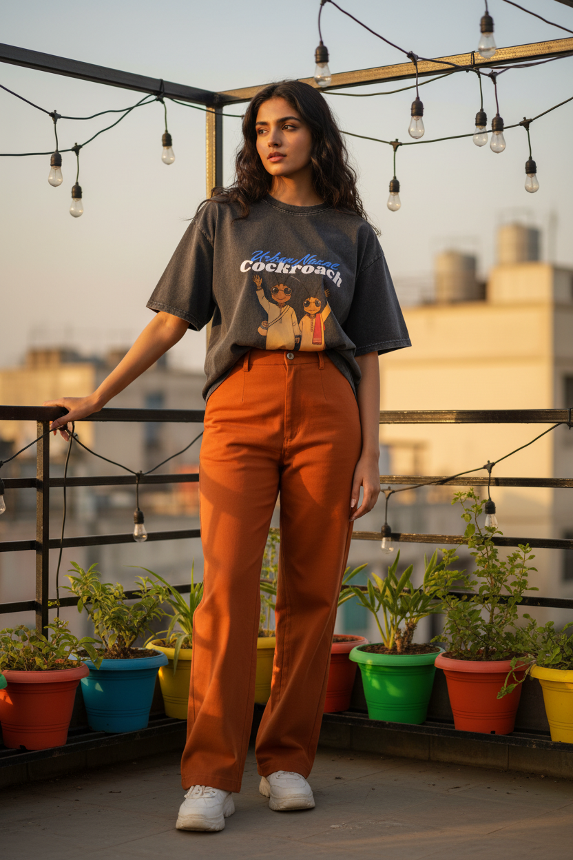 Lifestyle rooftop golden hour female