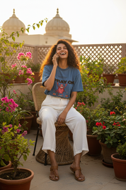 Lifestyle rooftop terrace female