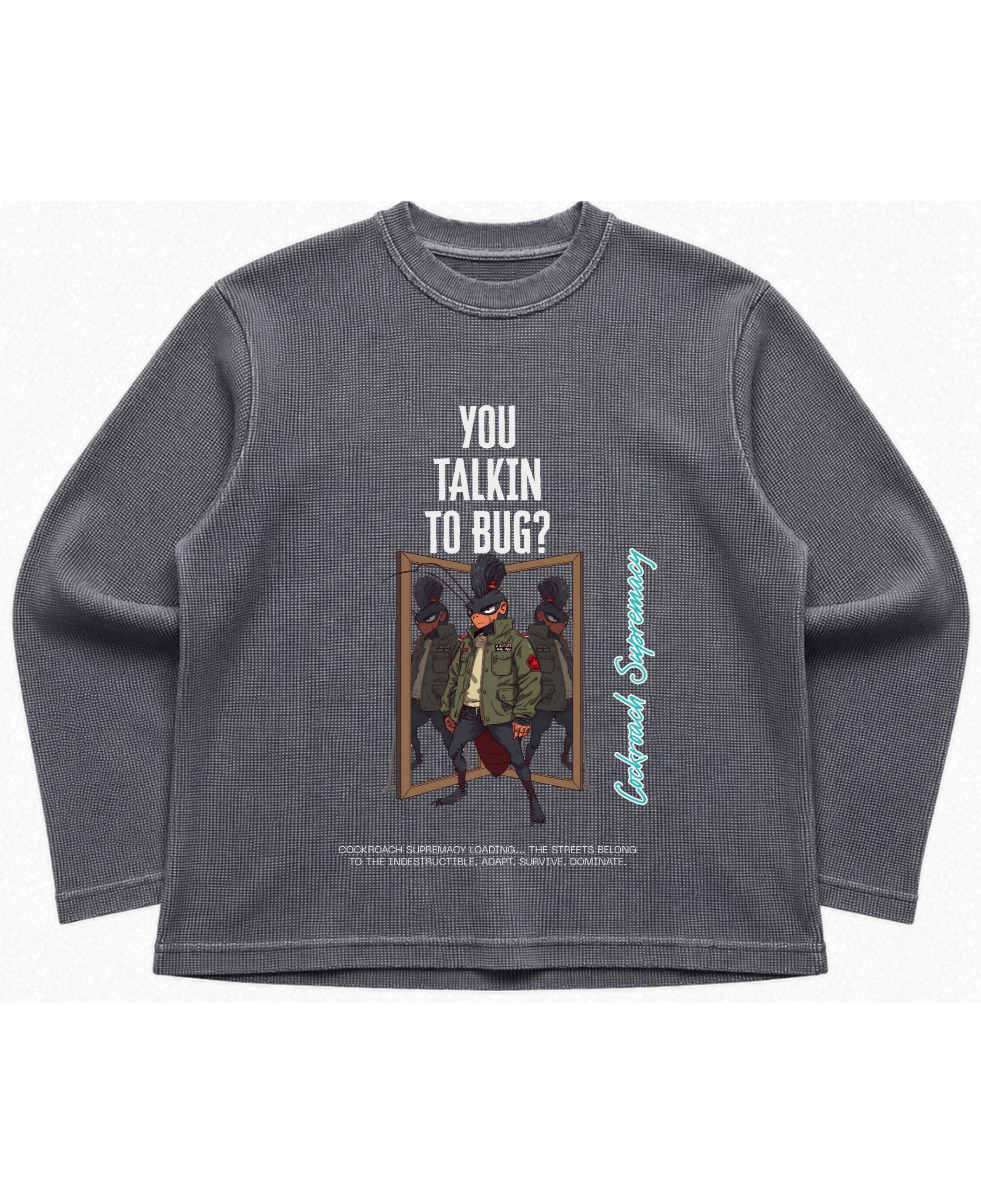 Acidwash waffle knit oversized full-sleeve Front Design