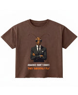 Cockroach Anime - ROACHES DON'T GHOST. THEY SUDDENLY FLY. (Brown Boxy Fit T-shirt Front Design)