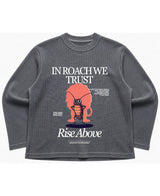 Cockroach Anime - IN ROACH WE TRUST. (Acid wash waffle knit oversized full-sleeve Front Design)