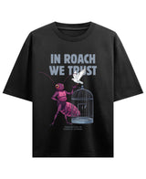 Cockroach Anime - IN ROACH WE TRUST. (Black Oversized T-shirt Front Design)