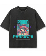 Cockroach Anime - PROUD PARASITE. (Vintage Fade Wash Oversized T-shirt Front Design)