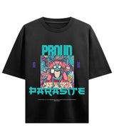 Cockroach Anime - PROUD PARASITE. (Black Oversized T-shirt Front Design)