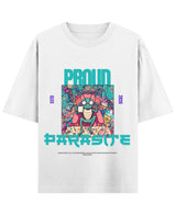 Cockroach Anime - PROUD PARASITE. (White Oversized T-shirt Front Design)