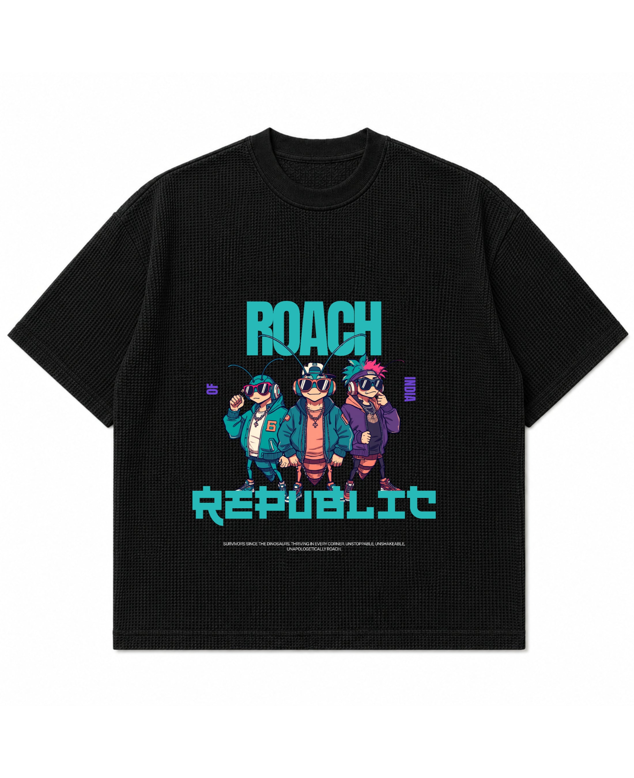 Black waffle boxy fit Front Design