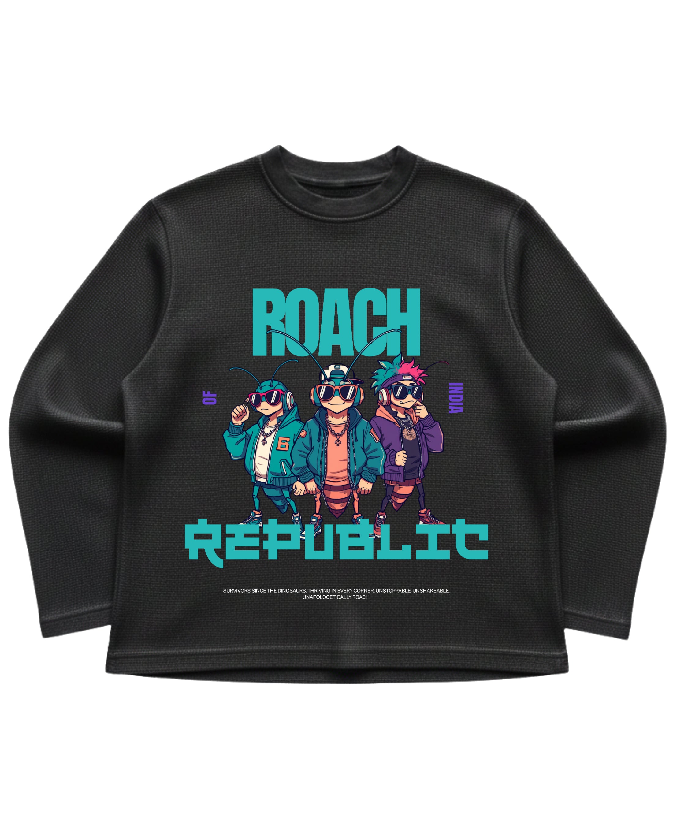 Black waffle knit oversized full-sleeve Front Design