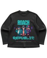 Cockroach Anime - ROACH REPUBLIC. (Black waffle knit oversized full-sleeve Front Design)