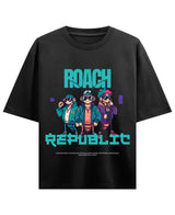 Cockroach Anime - ROACH REPUBLIC. (Black Oversized T-shirt Front Design)