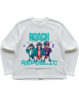 Cockroach Anime - ROACH REPUBLIC. (Off-white waffle knit oversized full-sleeve Front Design)