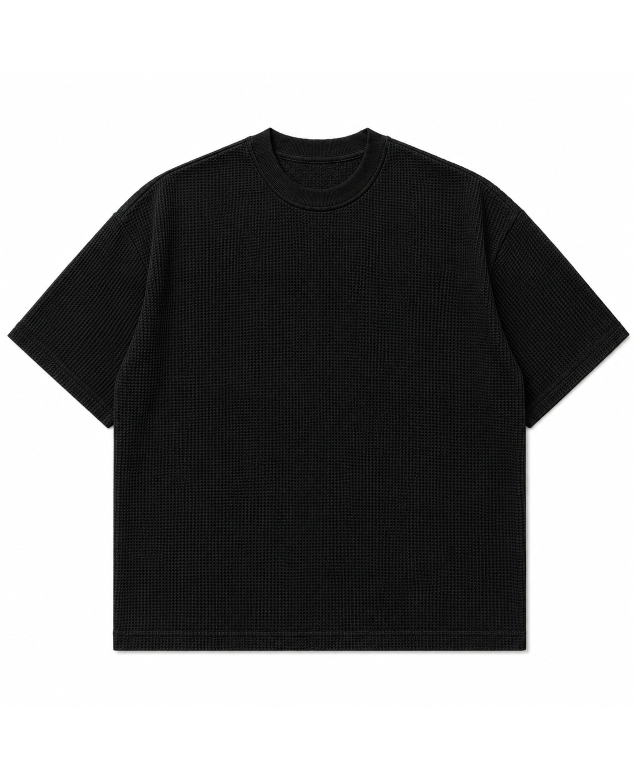 Black waffle boxy fit Front Design