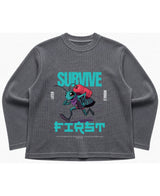 Cockroach Anime - MORALS LATER. (Acid wash waffle knit oversized full-sleeve Front Design)