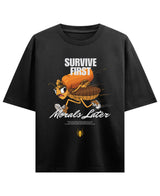 Cockroach Anime - MORALS LATER. (Black Oversized T-shirt Front Design)