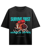 Cockroach Anime - MORALS LATER. (Black Oversized T-shirt Front Design)