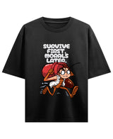 Cockroach Anime - MORALS LATER. (Black Oversized T-shirt Front Design)