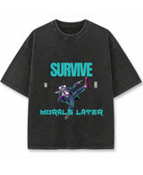 Cockroach Anime - MORALS LATER. (Vintage Fade Wash Oversized T-shirt Front Design)